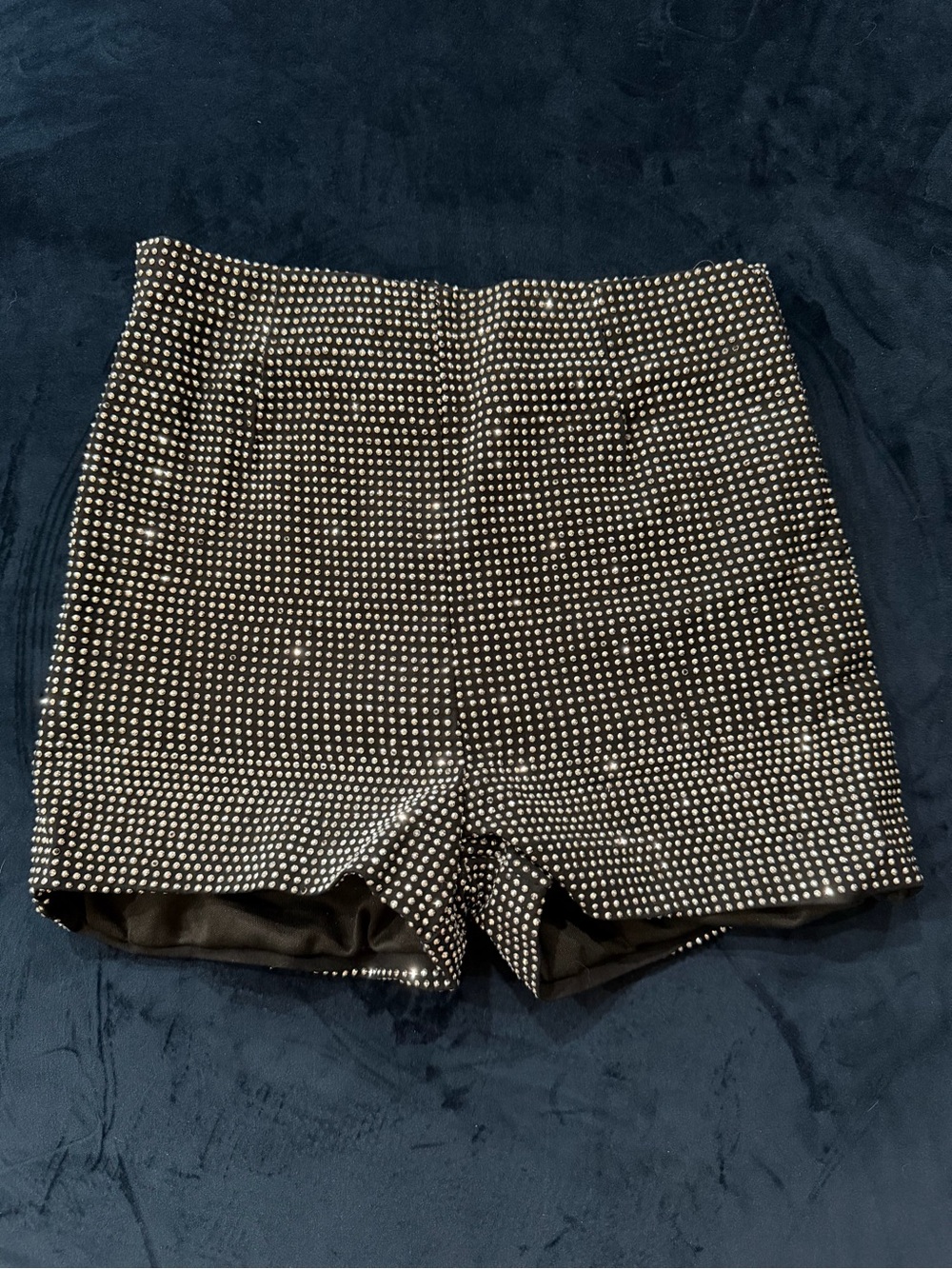 High-Waist Black Rhinestone Studded Women’s Shorts